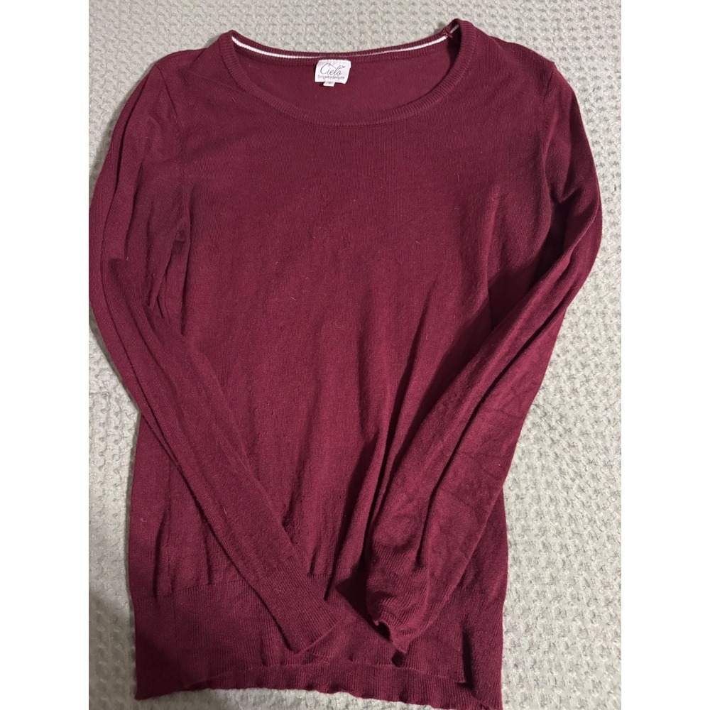 Cielo Womens Burgundy Wine Red Crew Neck Long Sleeve Knit Pullover Sweater Small